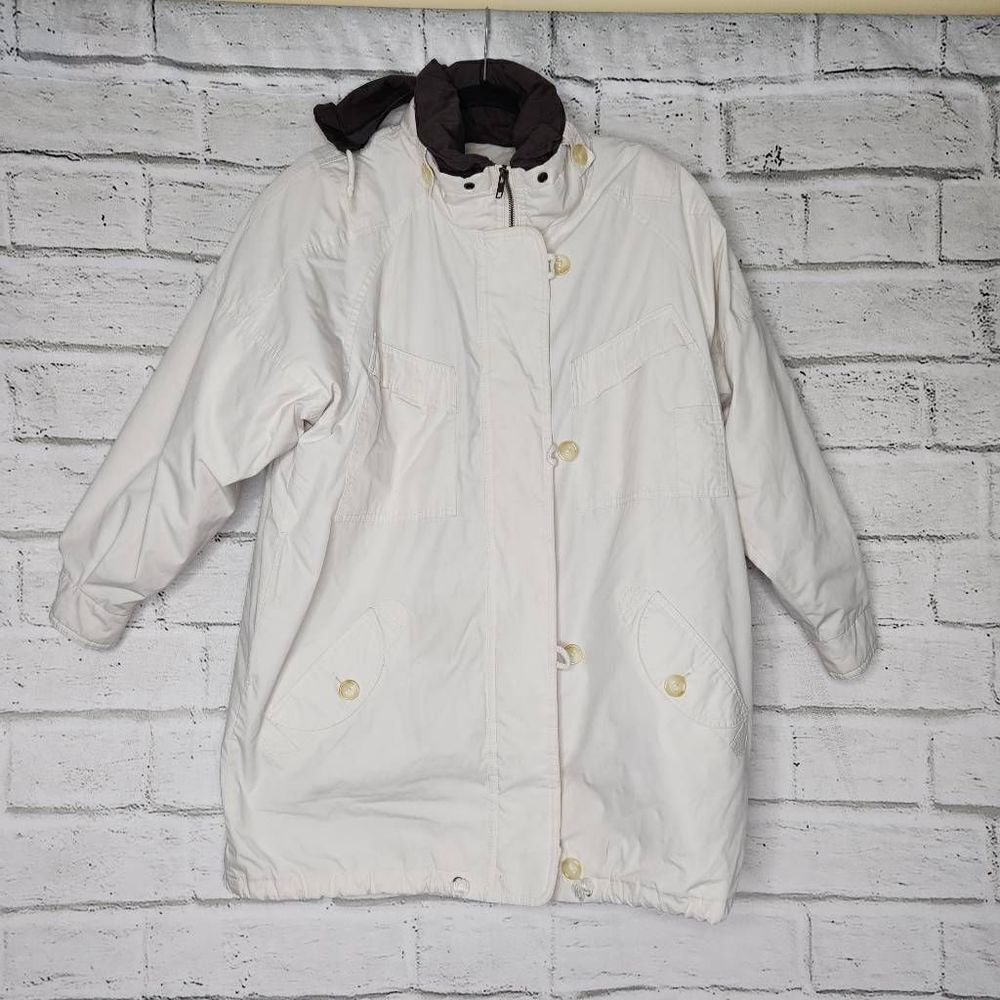 London Fog Full Zip Button Front Cargo Jacket White Size Small Vintage